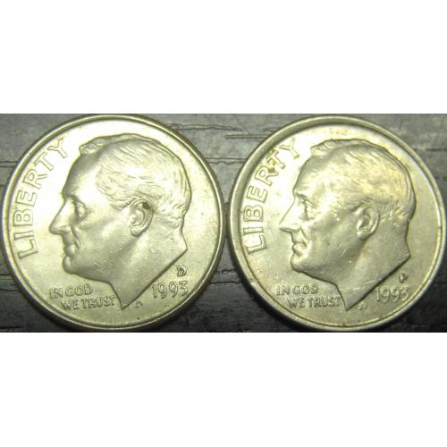 1 дайм 1993 США (два різновиди)