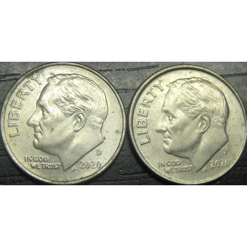 1 дайм 2020 США (два різновиди)
