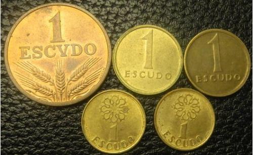 1 ескудо Португалія (порічниця), 5шт, всі різні