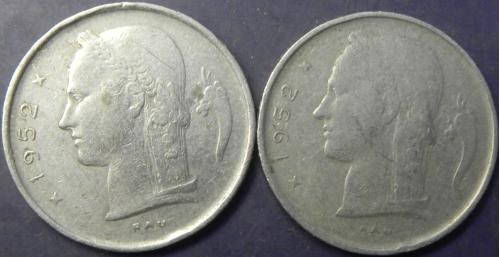 1 франк Бельгія 1952 (два різновиди)