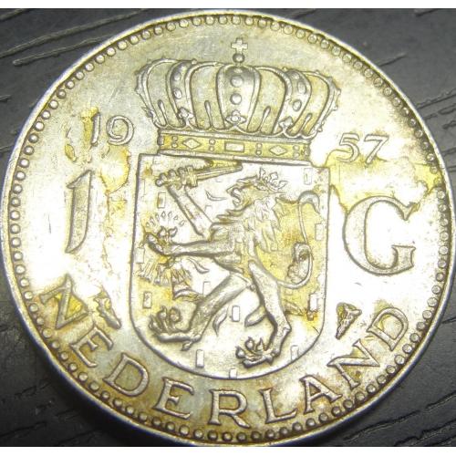 1 гульден 1957 Нідерланди срібло
