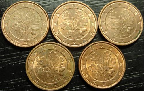 1 євроцент 2016 Німеччини (всі монетні двори)