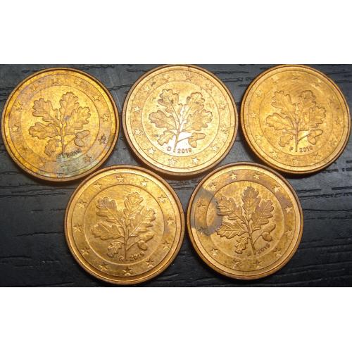 1 євроцент 2019 Німеччина (всі монетні двори)