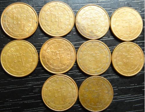 1 євроцент Португалія (порічниця) 10шт, всі різні