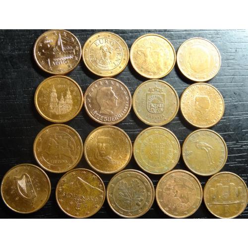 1 євроцент різних країн Євросоюзу (комплект), 17шт, всі різні