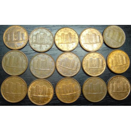 1 євроцент Італія (порічниця) 15шт, всі різні