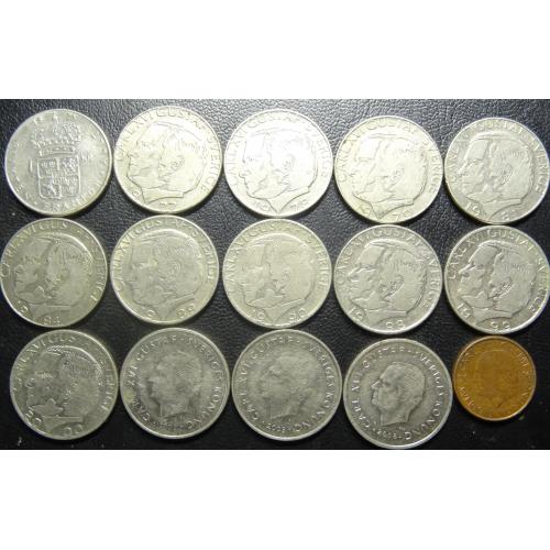 1 крона Швеція (порічниця) 15шт, всі різні