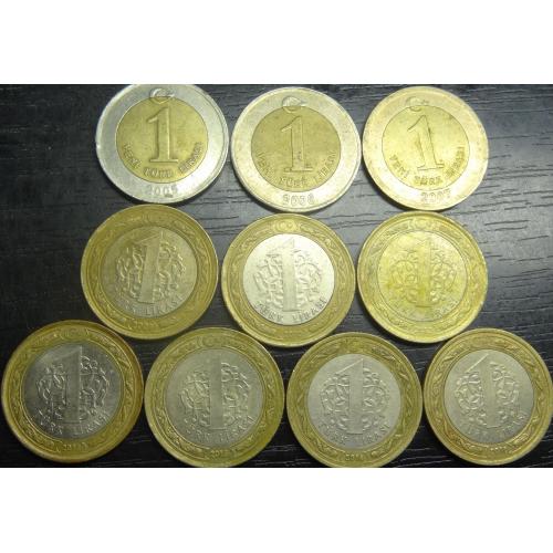 1 ліра Туреччина (порічниця) 10шт, всі різні