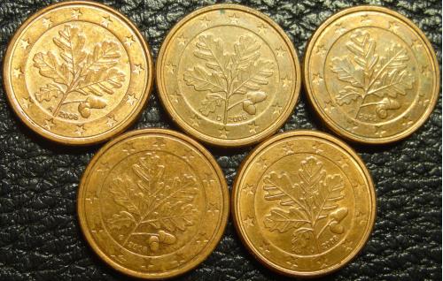 1 євроцент 2008 Німеччина (всі монетні двори)