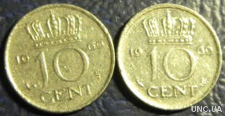 10 центів 1969 Нідерланди (два різновиди) рибка і півник