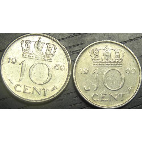 10 центів 1969 Нідерланди (два різновиди) рибка і півник