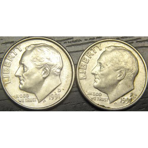 1 дайм 1991 США (два різновиди)