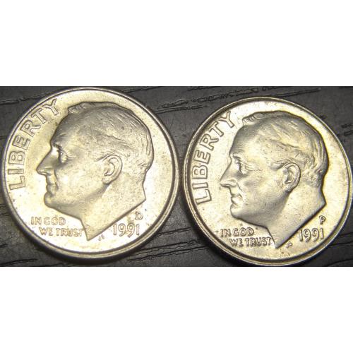 1 дайм 1991 США (два різновиди)