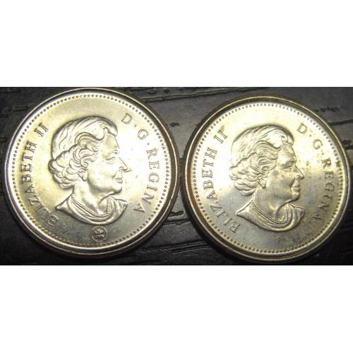 10 центів 2006 Канада (два різновиди) різні мітки під портретом Королеви