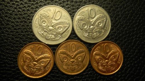 10 центів Нова Зеландія (порічниця) 5шт, всі різні