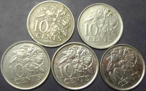 10 центів Тринідад і Тобаго (порічниця) 5шт, всі різні