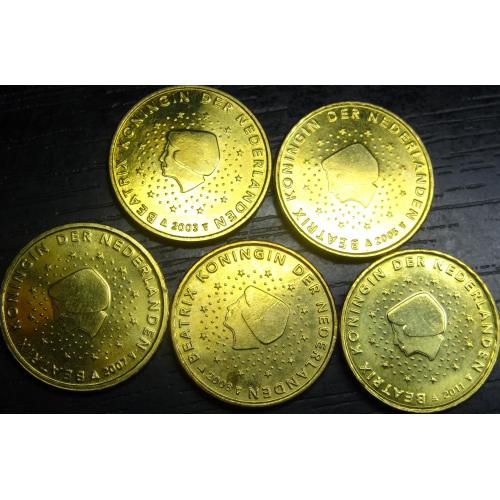 10 євроцентів Нідерланди UNC (порічниця) 5шт, всі різні
