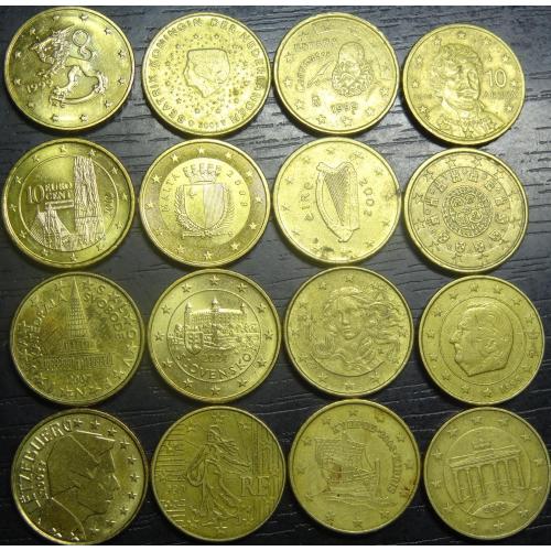 10 євроцентів різних країн Євросоюзу (комплект), 16шт, всі різні
