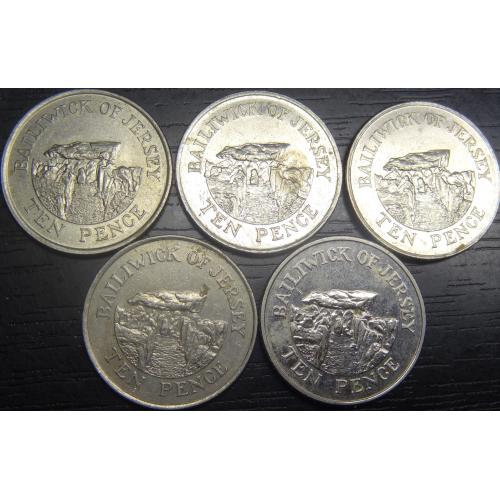 10 пенсів Джерсі (порічниця) 5шт, всі різні