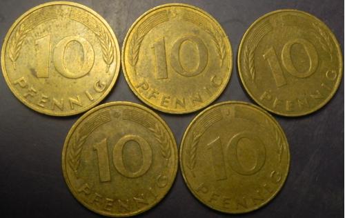 10 пфенігів 1990 ФРН (всі монетні двори)