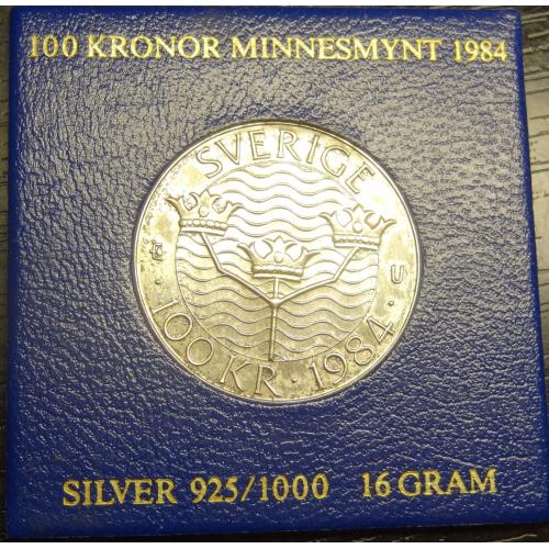 100 крон Швеція 1984 Стокгольмська конференція, срібло