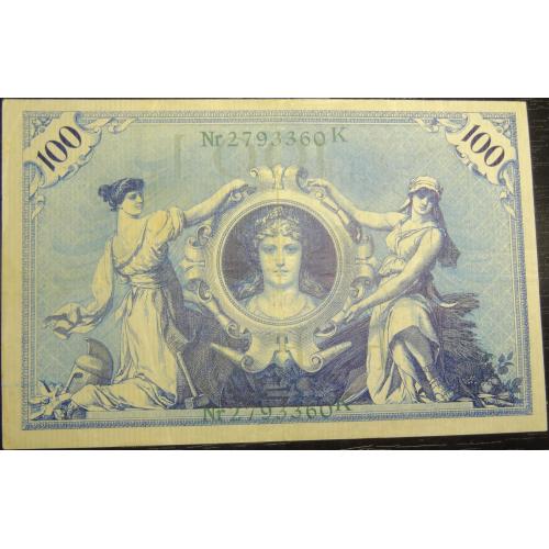 100 марок Німеччина 1908 (зелена печатка), літера L