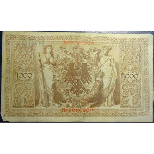 1000 марок Німеччина 1910 (червона печатка), літера N