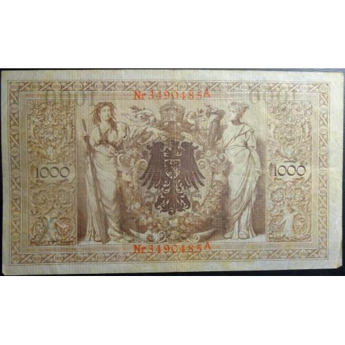 1000 марок Німеччина 1910 (червона печатка), літера X