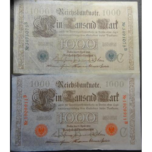 1000 марок Німеччина 1910 (два рызновиди), літера E
