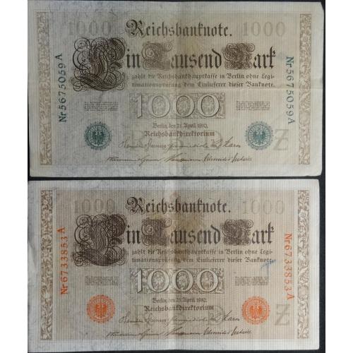 1000 марок Німеччина 1910 (два рызновиди), літера Z