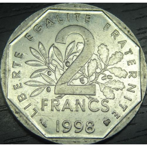 2 франка Франція 1998 рубчатий гурт