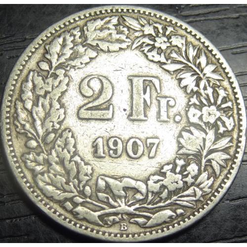 2 франка Швейцарія 1907 срібло, рідкісна