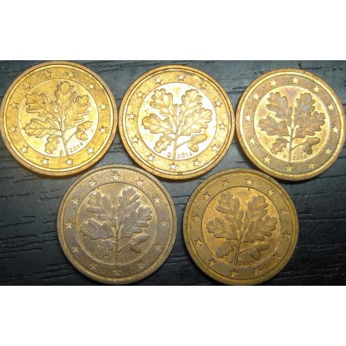 2 євроцента 2014 Німеччина (всі монетні двори)