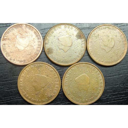 2 євроцента Нідерланди (порічниця) 5шт, всі різні