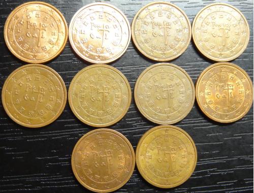 2 євроцента Португалія (порічниця) 10шт, всі різні