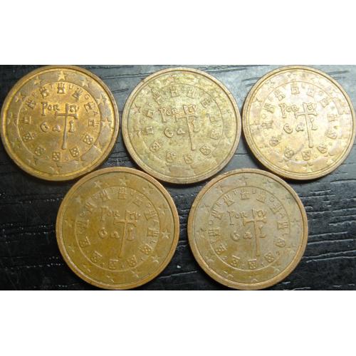 2 євроцента Португалія (порічниця) 5шт, всі різні