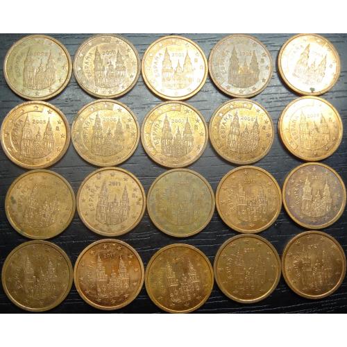 2 євроцента Іспанія (порічниця) 20шт, всі різні