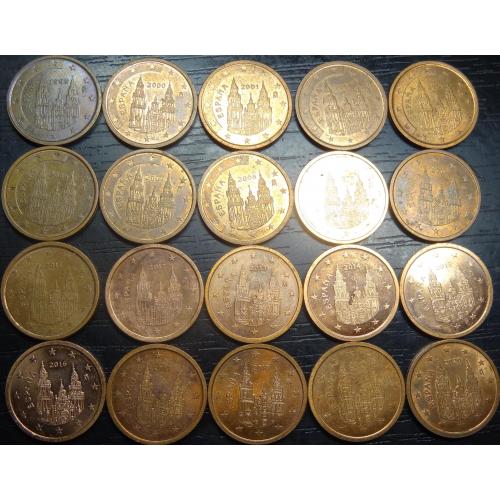 2 євроцента Іспанія (порічниця) 20шт, всі різні