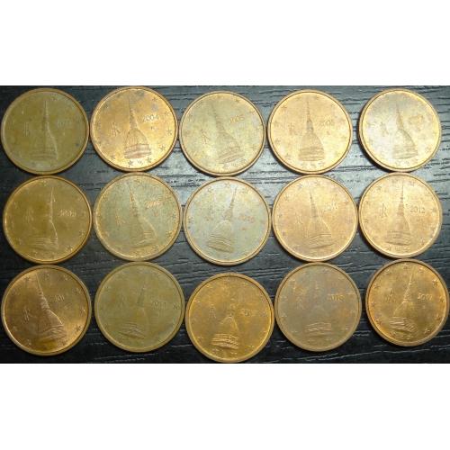 2 євроцента Італія (порічниця) 15шт, всі різні