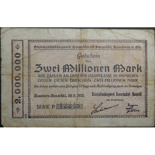 2 мільйона марок 1923 Німеччина, Хамборн