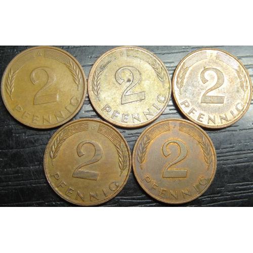 2 пфеніга 1991 ФРН (всі монетні двори)