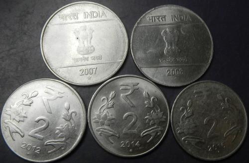 2 рупії Індія (порічниця), 5шт, всі різні