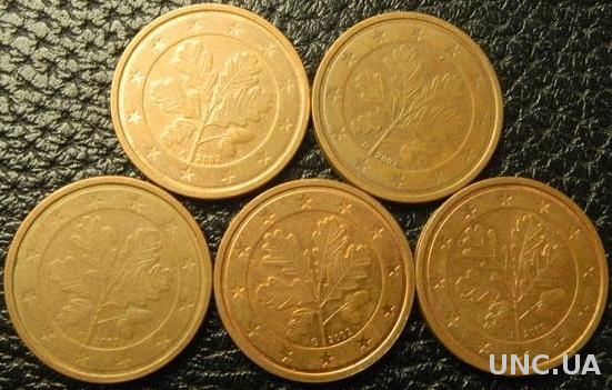2 євроценти 2002 Німеччина (всі монетні двори)