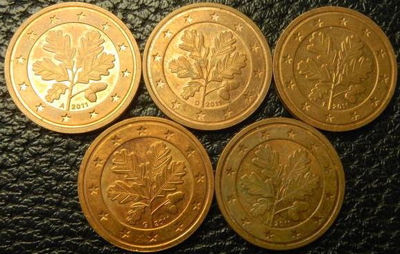 2 євроценти 2011 Німеччина (всі монетні двори)