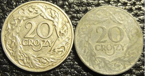20 грошей 1923 Польща (два різновиди, нікель і цинк)