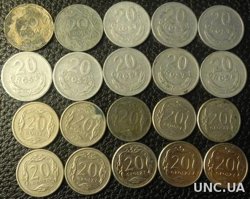 20 грошей Польща (порічниця з 1923р) 20шт, всі різні