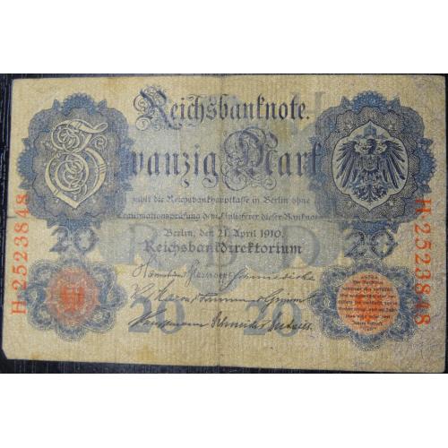 20 марок Німеччина 1910 (літера H)