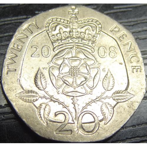 20 пенсів 2008 Британія (старий тип) рідкісна