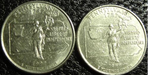 25 центів 1999 США Пенсильванія (два різновиди)