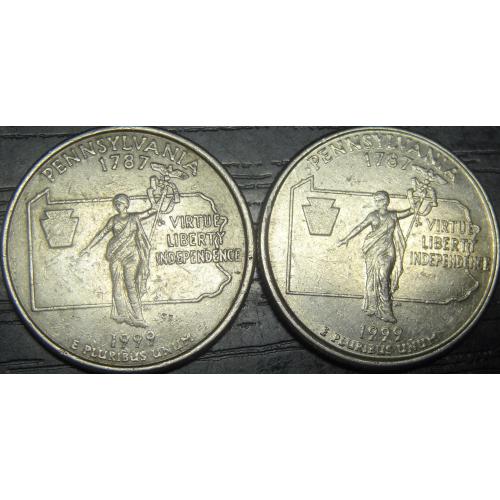 25 центів 1999 США Пенсильванія (два різновиди)